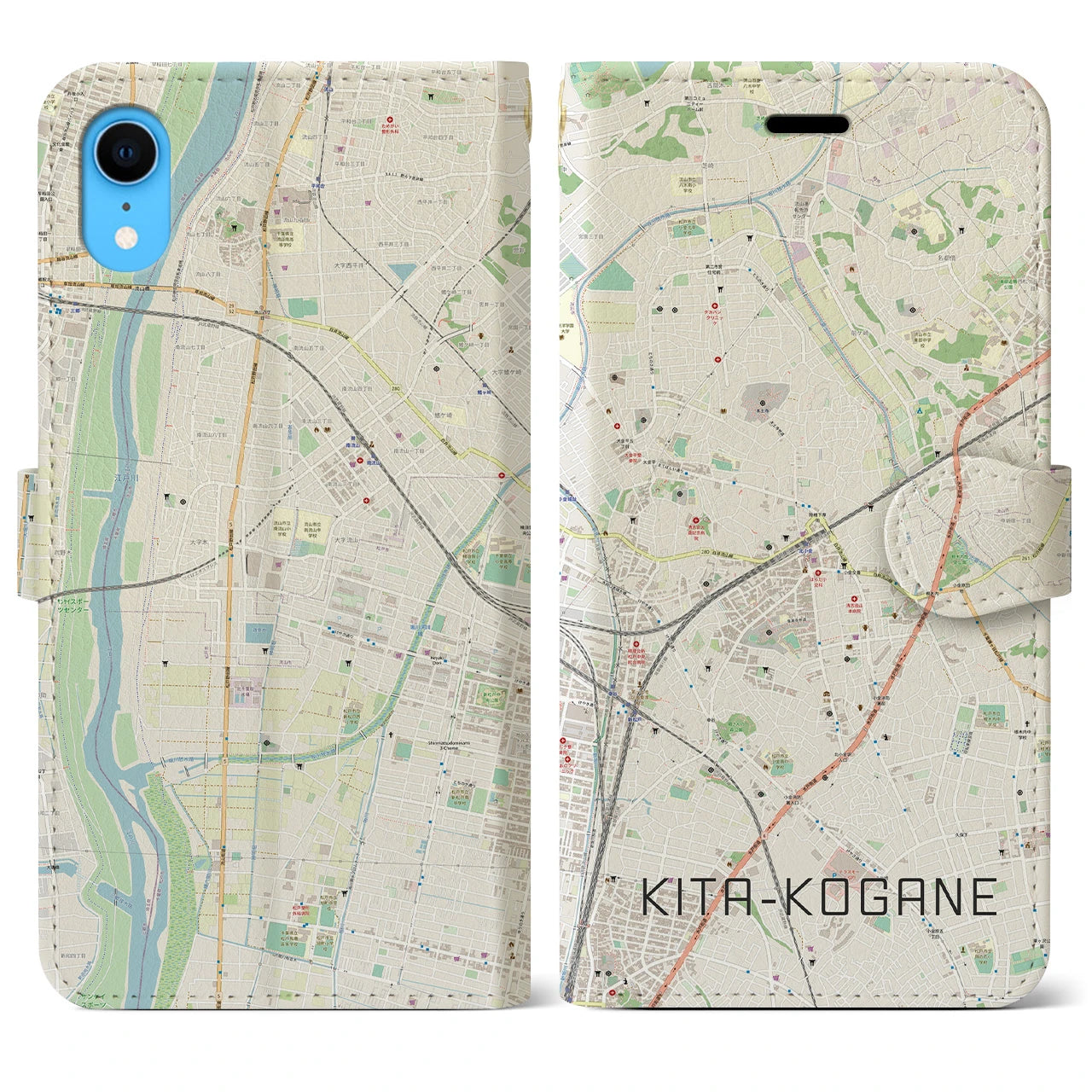 【北小金】地図柄iPhoneケース（手帳両面タイプ・ナチュラル）iPhone XR 用