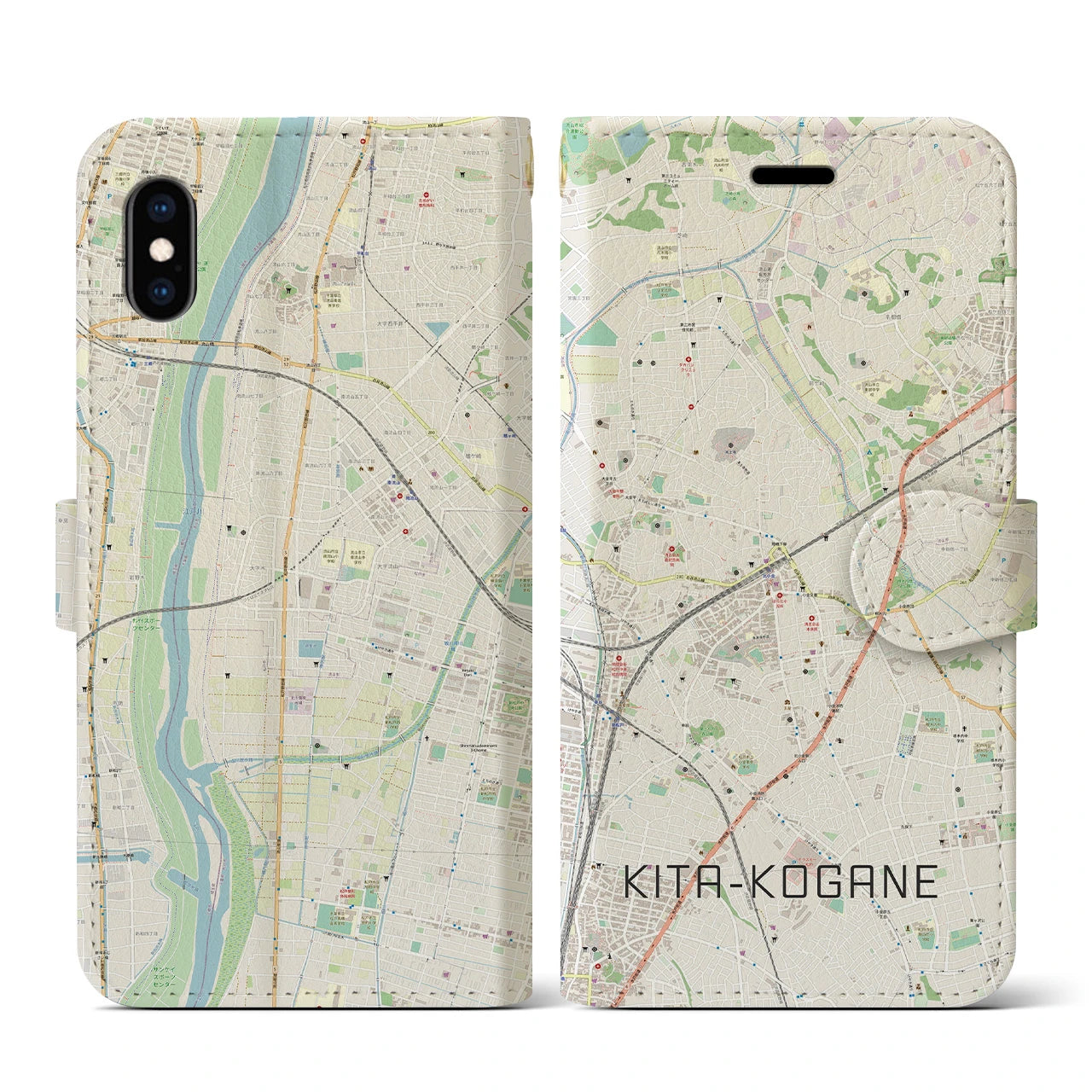 【北小金】地図柄iPhoneケース（手帳両面タイプ・ナチュラル）iPhone XS / X 用