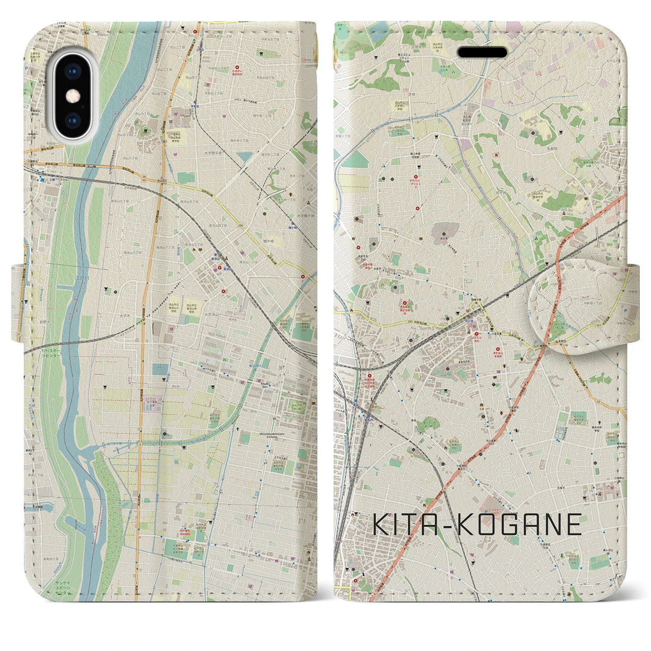 【北小金】地図柄iPhoneケース（手帳両面タイプ・ナチュラル）iPhone XS Max 用