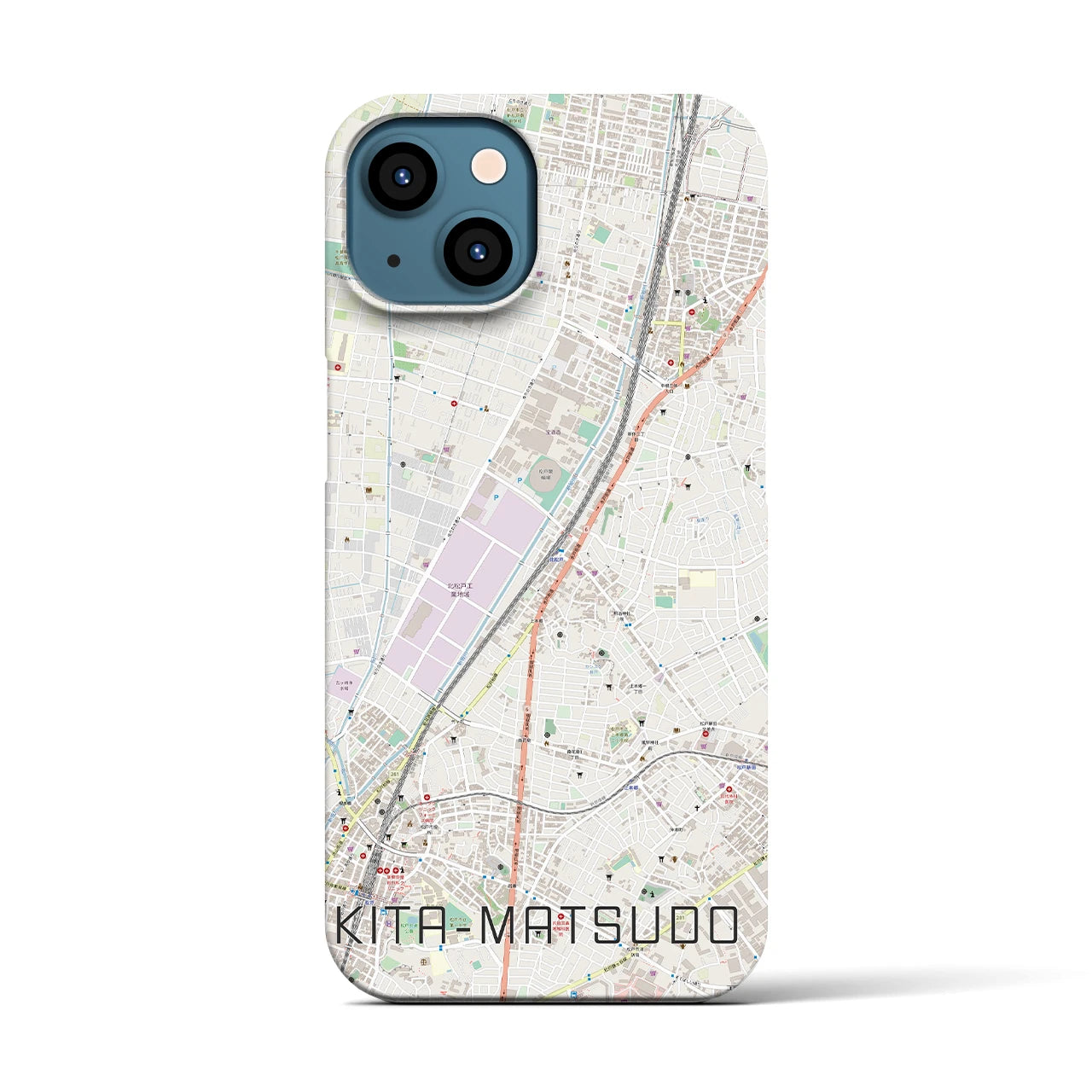 【北松戸】地図柄iPhoneケース（バックカバータイプ・ナチュラル）iPhone 13 用