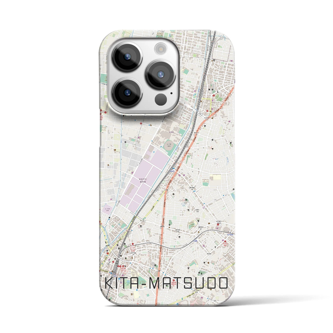 【北松戸】地図柄iPhoneケース（バックカバータイプ・ナチュラル）iPhone 14 Pro 用