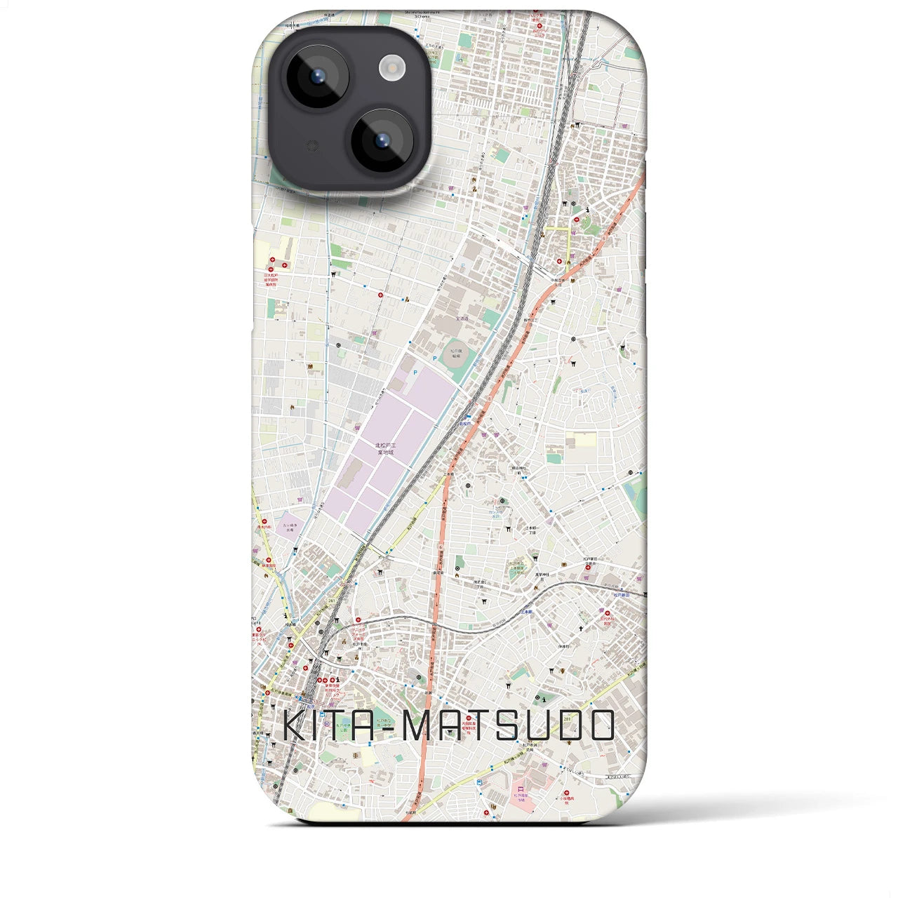 【北松戸】地図柄iPhoneケース（バックカバータイプ・ナチュラル）iPhone 14 Plus 用