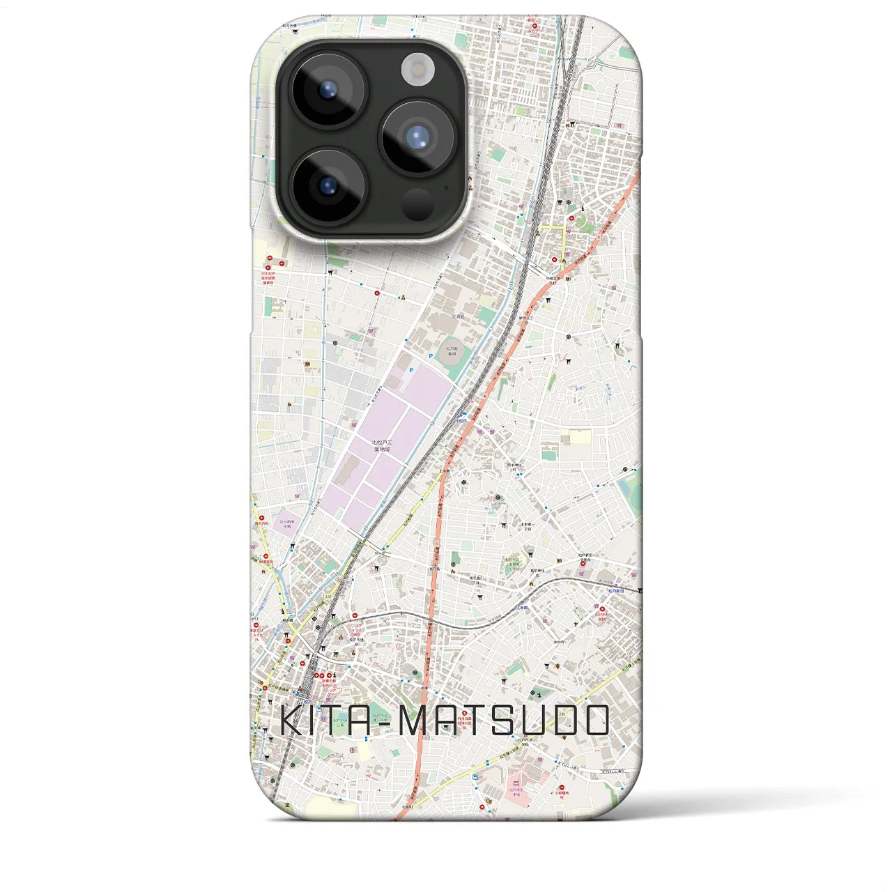 【北松戸】地図柄iPhoneケース（バックカバータイプ・ナチュラル）iPhone 15 Pro Max 用