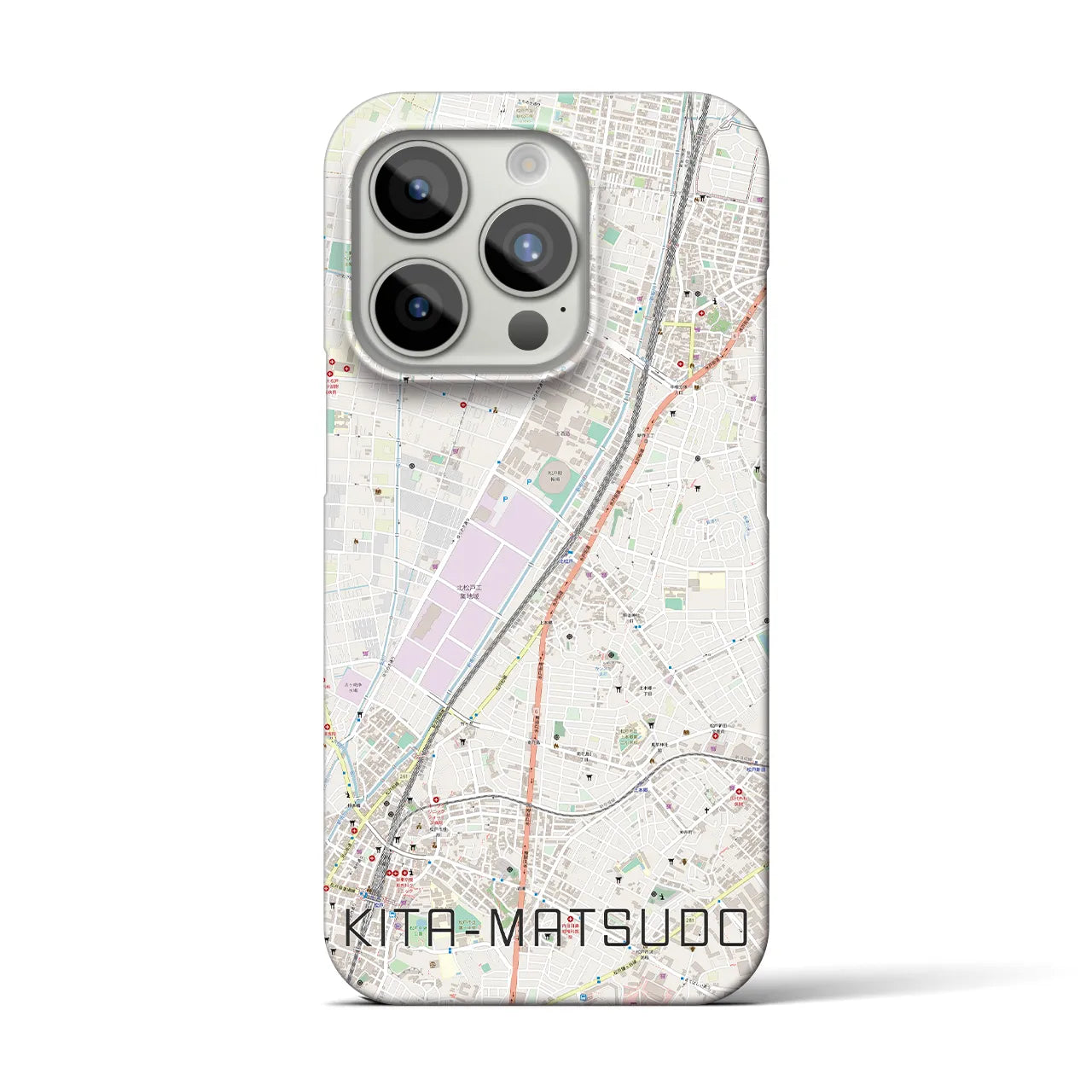 【北松戸】地図柄iPhoneケース（バックカバータイプ・ナチュラル）iPhone 15 Pro 用