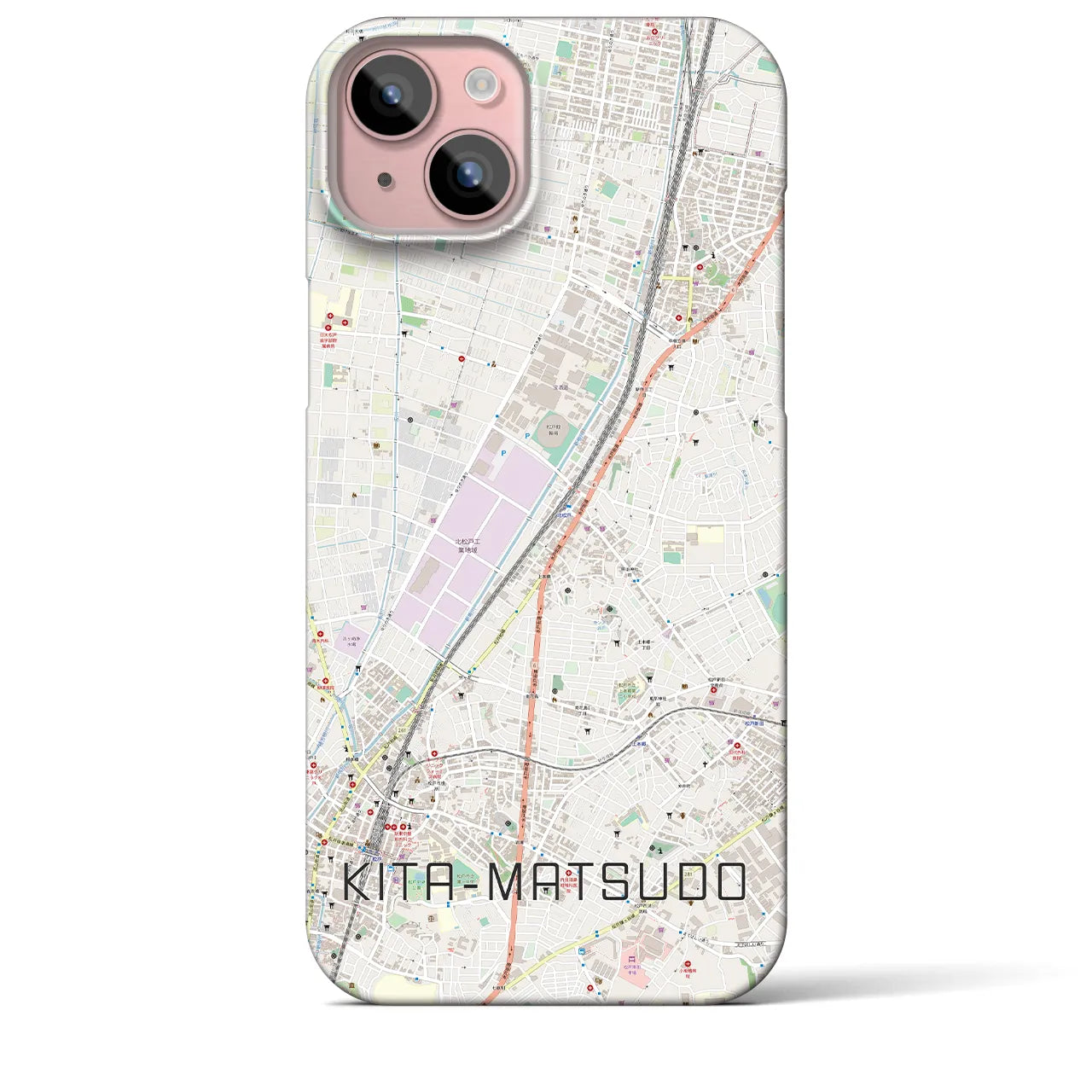 【北松戸】地図柄iPhoneケース（バックカバータイプ・ナチュラル）iPhone 15 Plus 用