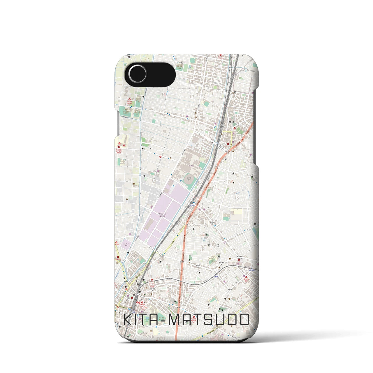 【北松戸】地図柄iPhoneケース（バックカバータイプ・ナチュラル）iPhone SE（第3 / 第2世代） / 8 / 7 / 6s / 6 用