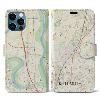 【北松戸（千葉県）】地図柄iPhoneケース（手帳タイプ）ナチュラル・iPhone 12 / 12 Pro 用