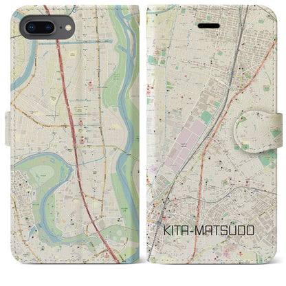 【北松戸（千葉県）】地図柄iPhoneケース（手帳タイプ）ナチュラル・iPhone 8Plus /7Plus / 6sPlus / 6Plus 用