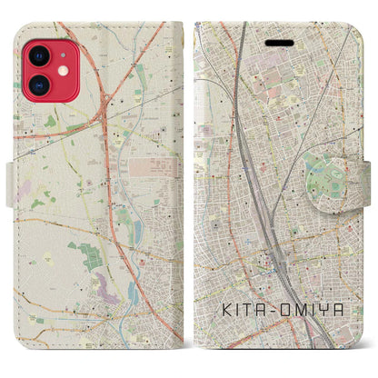 【北大宮（埼玉県）】地図柄iPhoneケース（手帳タイプ）ナチュラル・iPhone 11 用