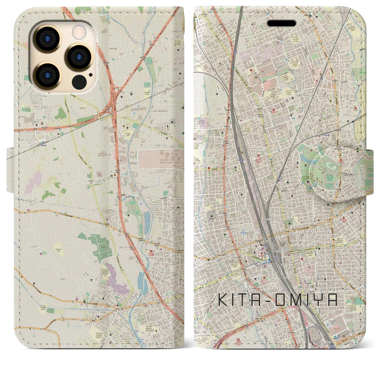 【北大宮】地図柄iPhoneケース（手帳両面タイプ・ナチュラル）iPhone 12 Pro Max 用