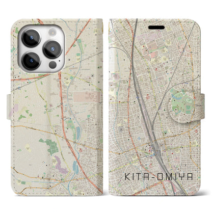 【北大宮（埼玉県）】地図柄iPhoneケース（手帳タイプ）ナチュラル・iPhone 14 Pro 用