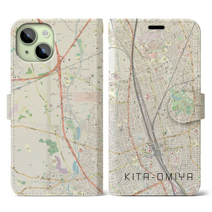 【北大宮（埼玉県）】地図柄iPhoneケース（手帳タイプ）ナチュラル・iPhone 15 用