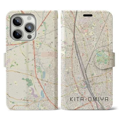【北大宮（埼玉県）】地図柄iPhoneケース（手帳タイプ）ナチュラル・iPhone 15 Pro 用