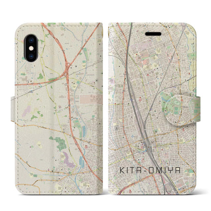 【北大宮（埼玉県）】地図柄iPhoneケース（手帳タイプ）ナチュラル・iPhone XS / X 用