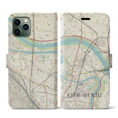 【北千住（東京都）】地図柄iPhoneケース（手帳タイプ）ナチュラル・iPhone 11 Pro 用