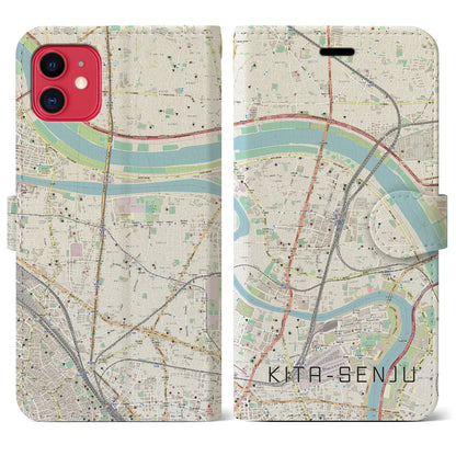 【北千住（東京都）】地図柄iPhoneケース（手帳タイプ）ナチュラル・iPhone 11 用
