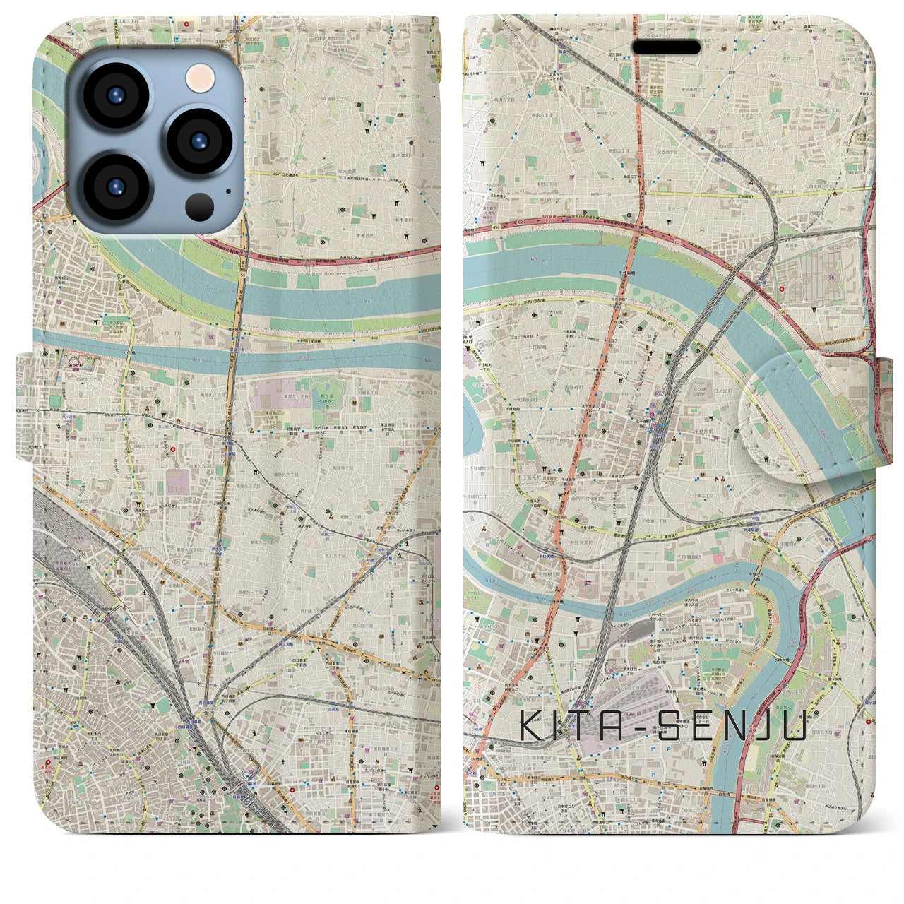 【北千住】地図柄iPhoneケース（手帳両面タイプ・ナチュラル）iPhone 13 Pro Max 用