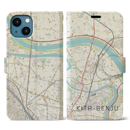 【北千住（東京都）】地図柄iPhoneケース（手帳タイプ）ナチュラル・iPhone 13 用