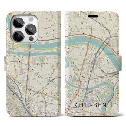 【北千住（東京都）】地図柄iPhoneケース（手帳タイプ）ナチュラル・iPhone 14 Pro 用