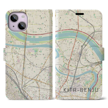 【北千住（東京都）】地図柄iPhoneケース（手帳タイプ）ナチュラル・iPhone 14 用