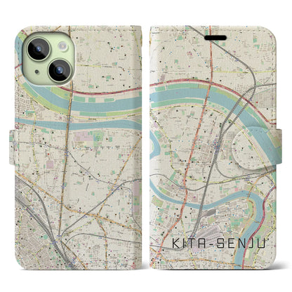 【北千住（東京都）】地図柄iPhoneケース（手帳タイプ）ナチュラル・iPhone 15 用