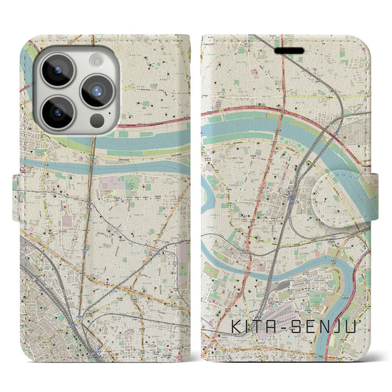【北千住】地図柄iPhoneケース（手帳両面タイプ・ナチュラル）iPhone 15 Pro 用