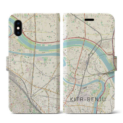 【北千住（東京都）】地図柄iPhoneケース（手帳タイプ）ナチュラル・iPhone XS / X 用