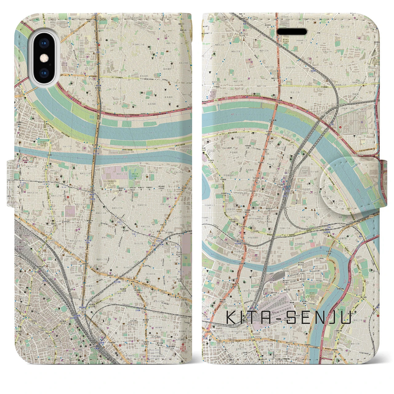 【北千住】地図柄iPhoneケース（手帳両面タイプ・ナチュラル）iPhone XS Max 用