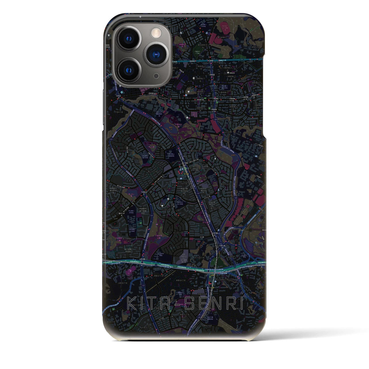 【北千里】地図柄iPhoneケース（バックカバータイプ・ブラック）iPhone 11 Pro Max 用