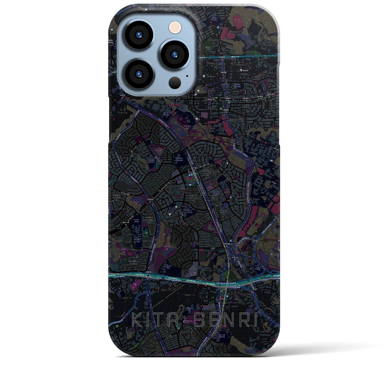 【北千里】地図柄iPhoneケース（バックカバータイプ・ブラック）iPhone 13 Pro Max 用
