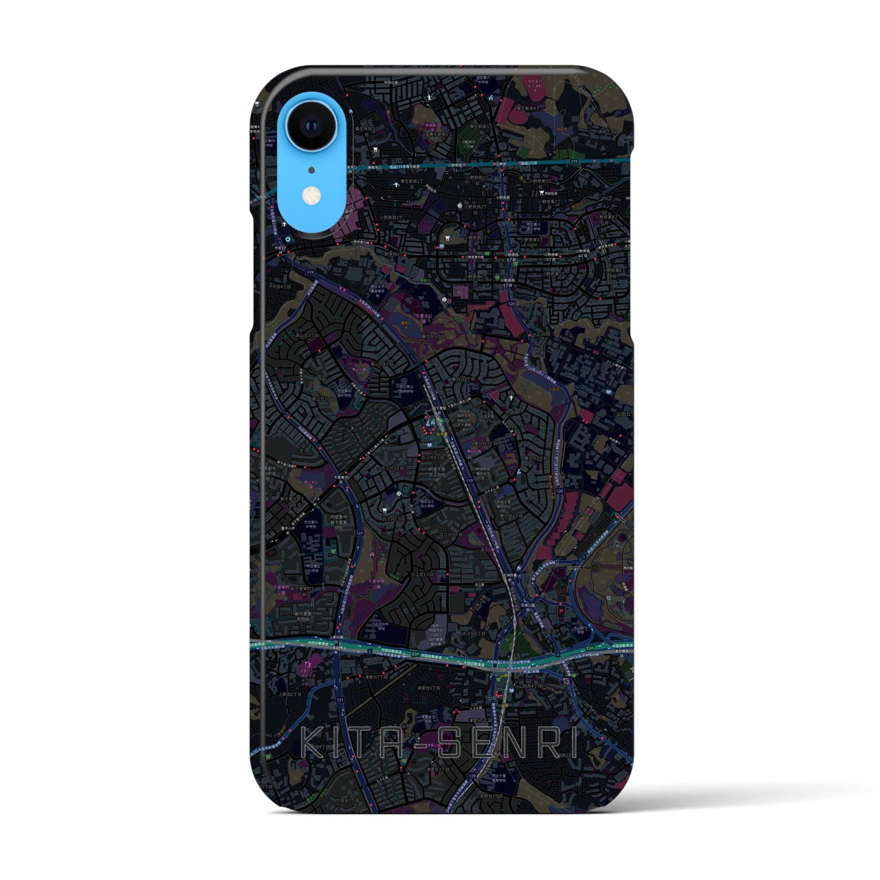 【北千里】地図柄iPhoneケース（バックカバータイプ・ブラック）iPhone XR 用