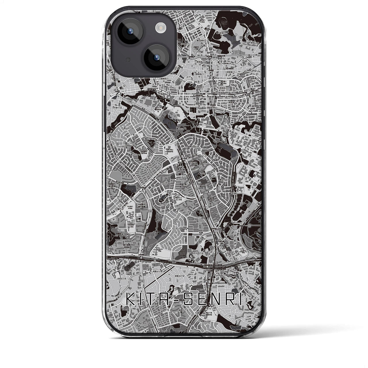 【北千里】地図柄iPhoneケース（クリアタイプ・モノトーン）iPhone 14 Plus 用