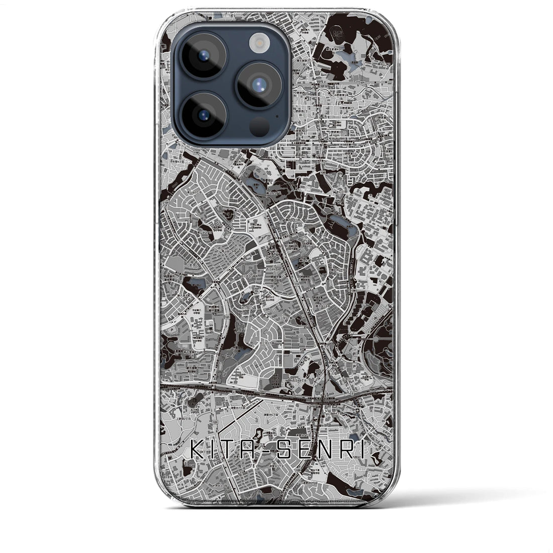 【北千里】地図柄iPhoneケース（クリアタイプ・モノトーン）iPhone 15 Pro Max 用