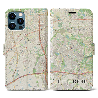 【北千里（大阪府）】地図柄iPhoneケース（手帳タイプ）ナチュラル・iPhone 12 / 12 Pro 用