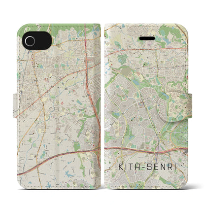 【北千里（大阪府）】地図柄iPhoneケース（手帳タイプ）ナチュラル・iPhone SE（第3 / 第2世代） / 8 / 7 / 6s / 6 用