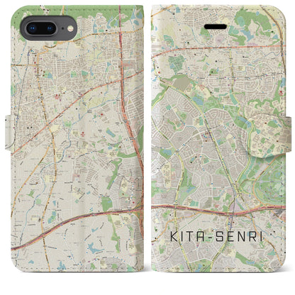 【北千里（大阪府）】地図柄iPhoneケース（手帳タイプ）ナチュラル・iPhone 8Plus /7Plus / 6sPlus / 6Plus 用