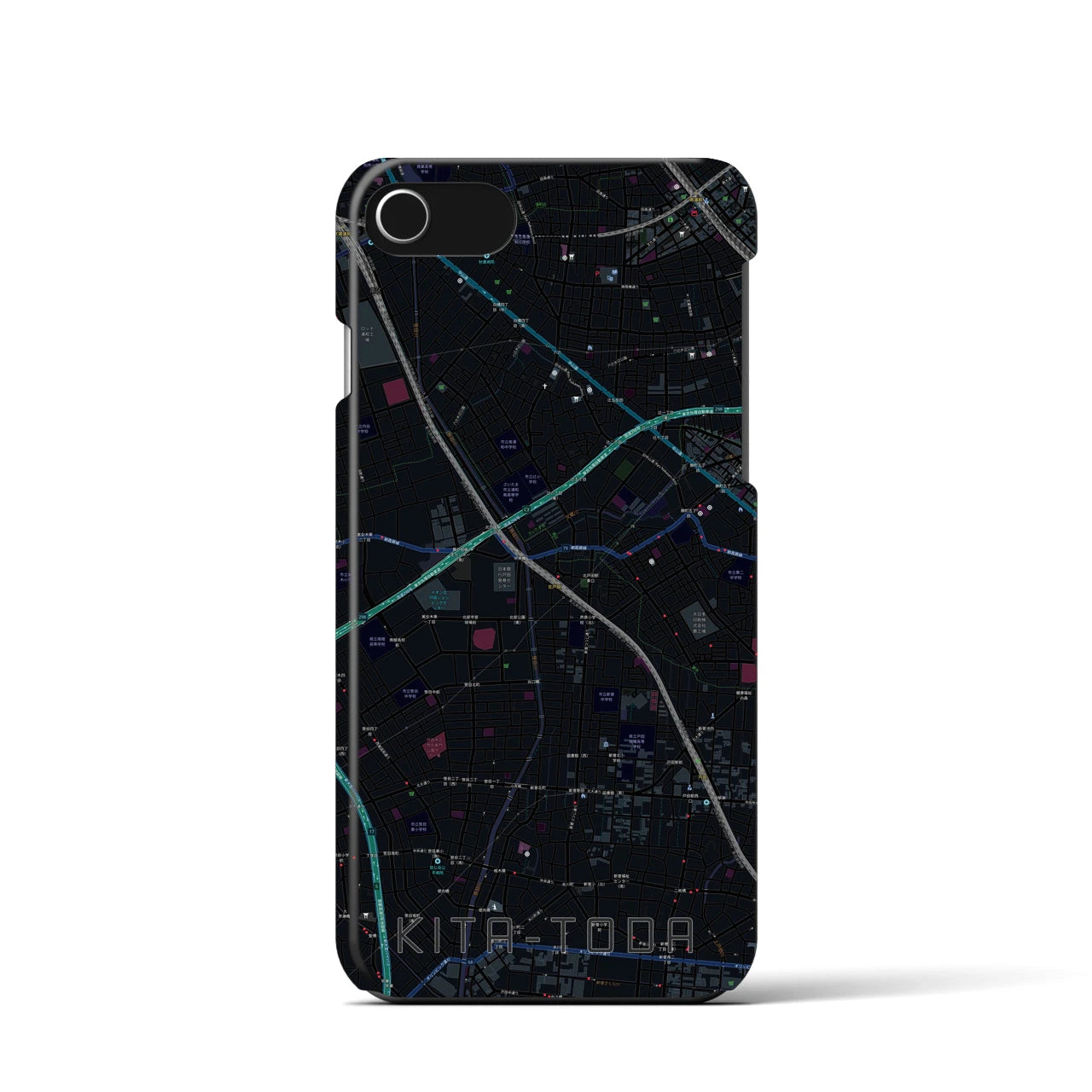 【北戸田】地図柄iPhoneケース（バックカバータイプ・ブラック）iPhone SE（第3 / 第2世代） / 8 / 7 / 6s / 6 用