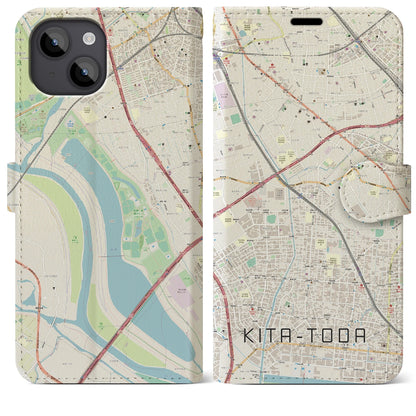 【北戸田（埼玉県）】地図柄iPhoneケース（手帳タイプ）ナチュラル・iPhone 14 Plus 用