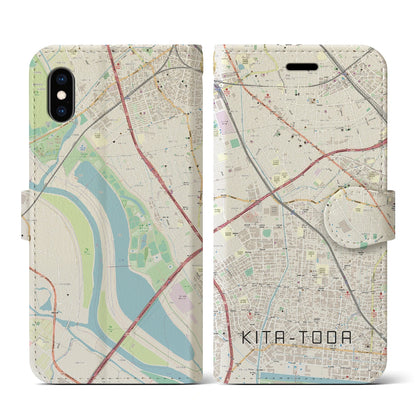 【北戸田（埼玉県）】地図柄iPhoneケース（手帳タイプ）ナチュラル・iPhone XS / X 用