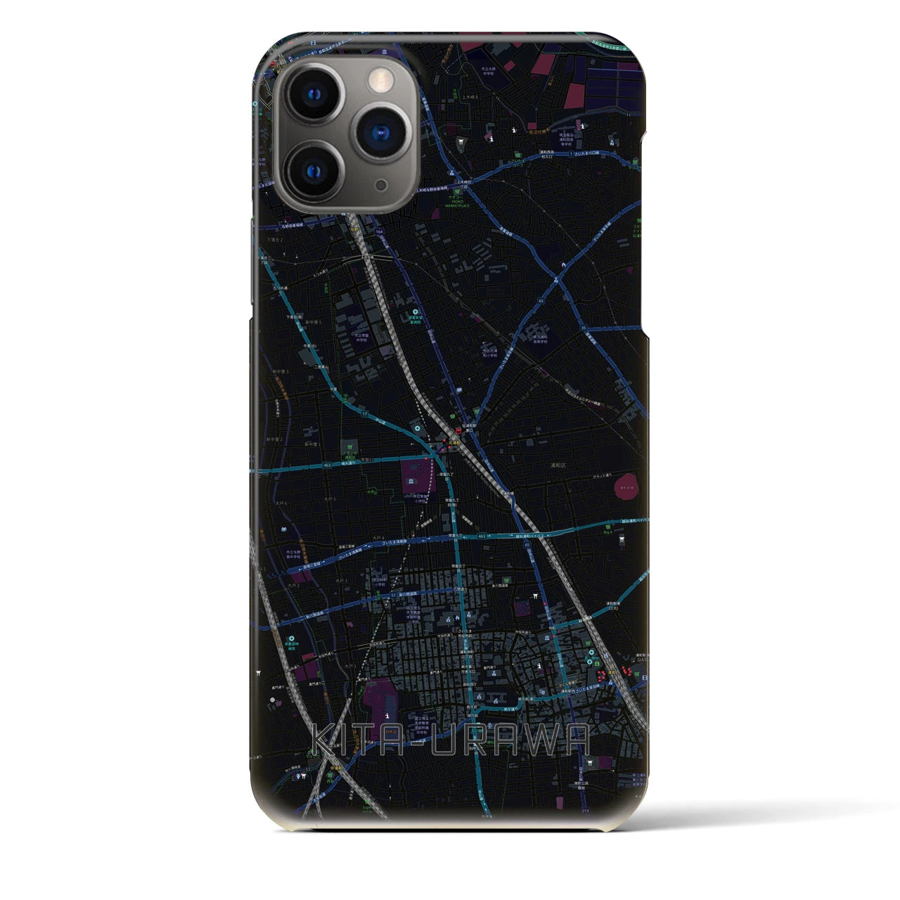 【北浦和】地図柄iPhoneケース（バックカバータイプ・ブラック）iPhone 11 Pro Max 用