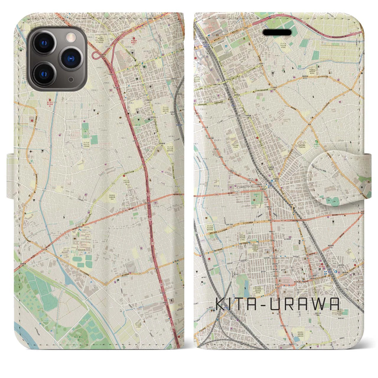 【北浦和】地図柄iPhoneケース（手帳両面タイプ・ナチュラル）iPhone 11 Pro Max 用