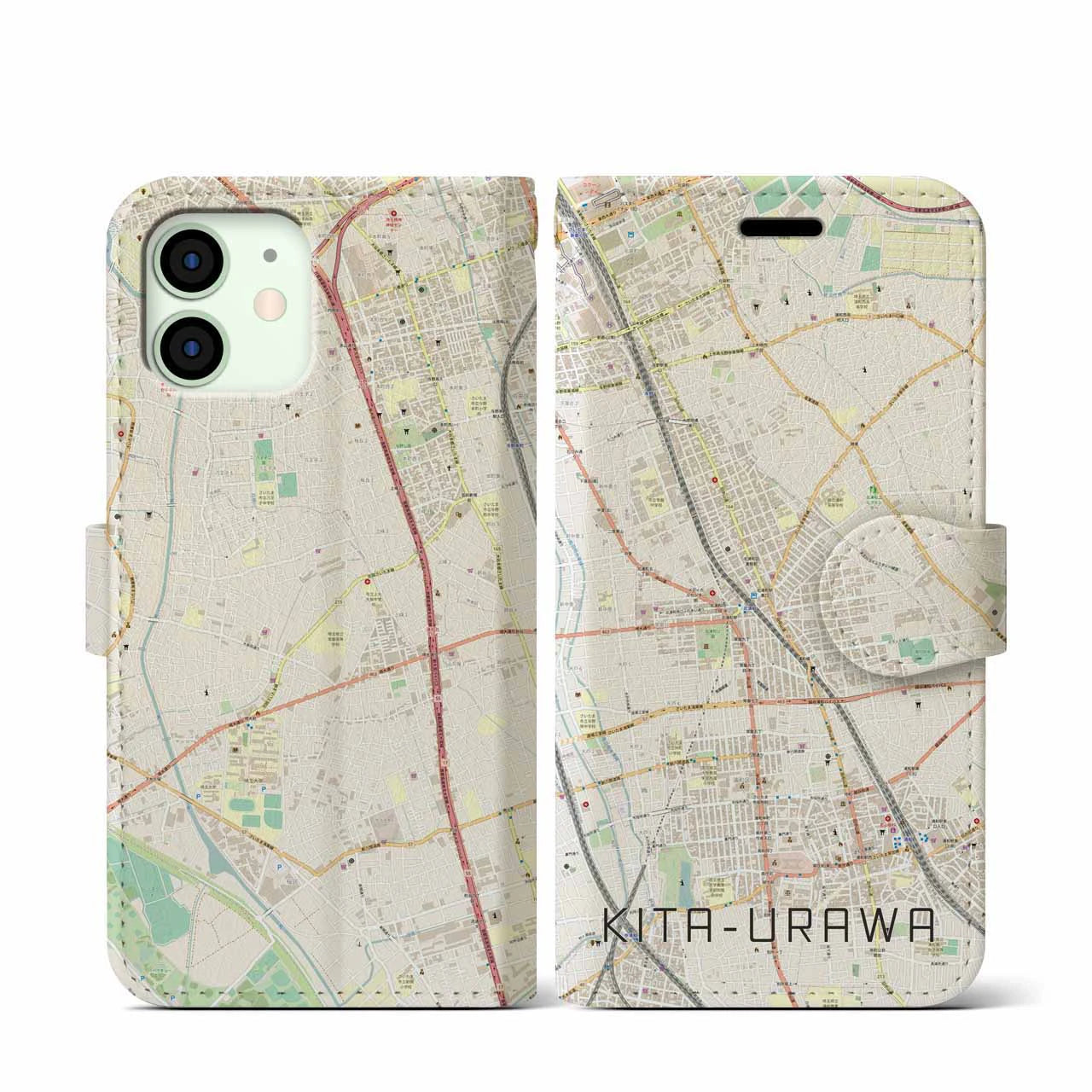 【北浦和】地図柄iPhoneケース（手帳両面タイプ・ナチュラル）iPhone 12 mini 用