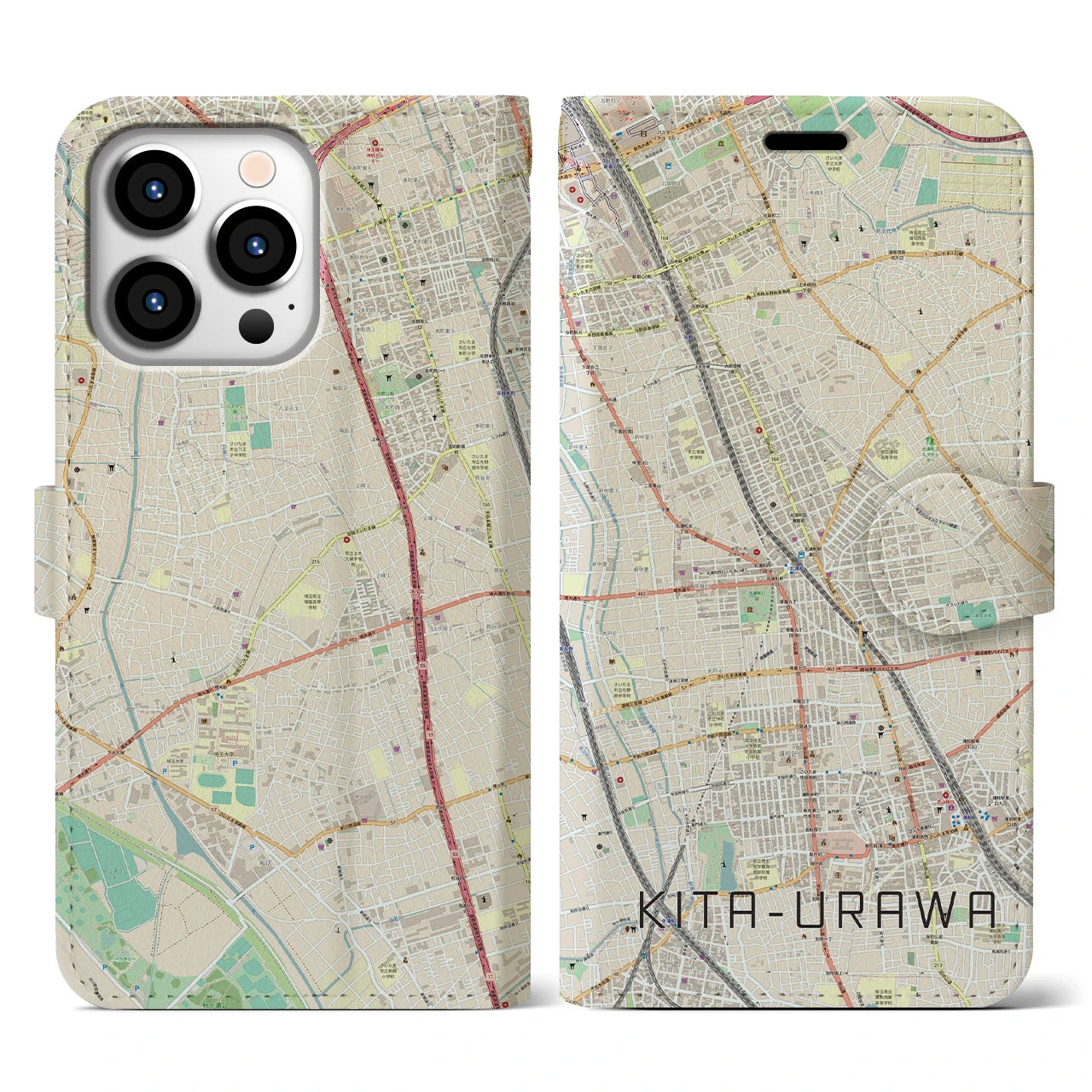 【北浦和】地図柄iPhoneケース（手帳両面タイプ・ナチュラル）iPhone 13 Pro 用
