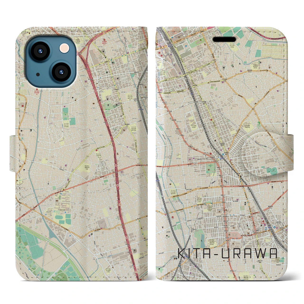 【北浦和】地図柄iPhoneケース（手帳両面タイプ・ナチュラル）iPhone 13 用