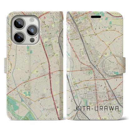 【北浦和（埼玉県）】地図柄iPhoneケース（手帳タイプ）ナチュラル・iPhone 15 Pro 用