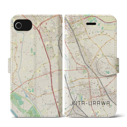 【北浦和（埼玉県）】地図柄iPhoneケース（手帳タイプ）ナチュラル・iPhone SE（第3 / 第2世代） / 8 / 7 / 6s / 6 用