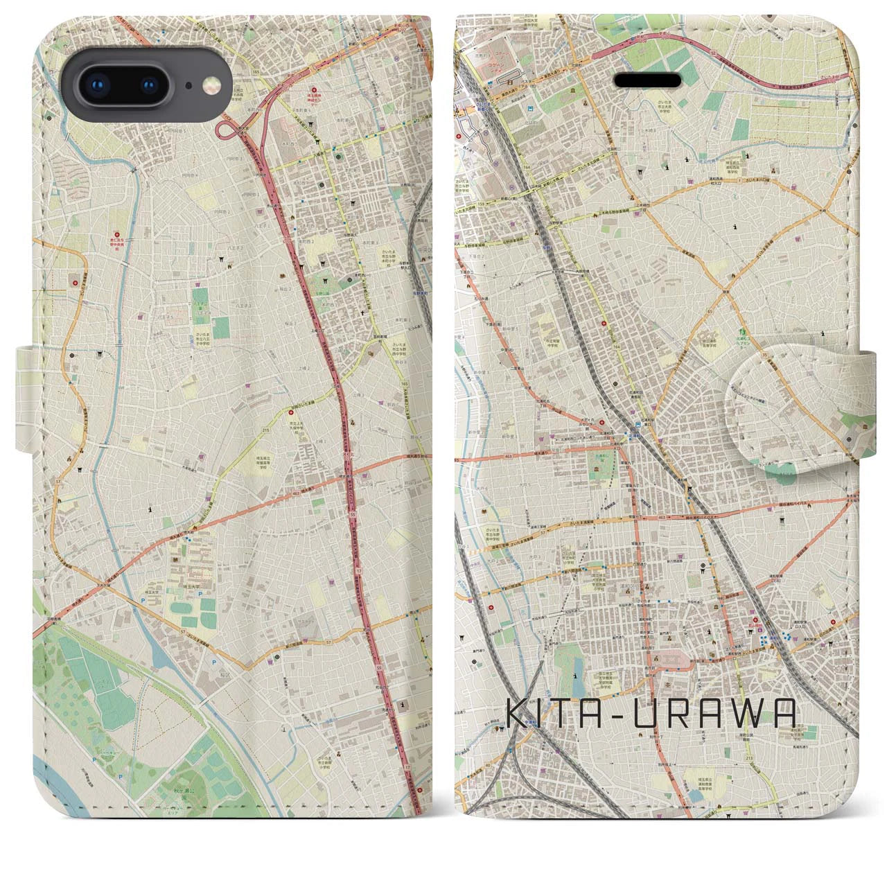 【北浦和】地図柄iPhoneケース（手帳両面タイプ・ナチュラル）iPhone 8Plus /7Plus / 6sPlus / 6Plus 用