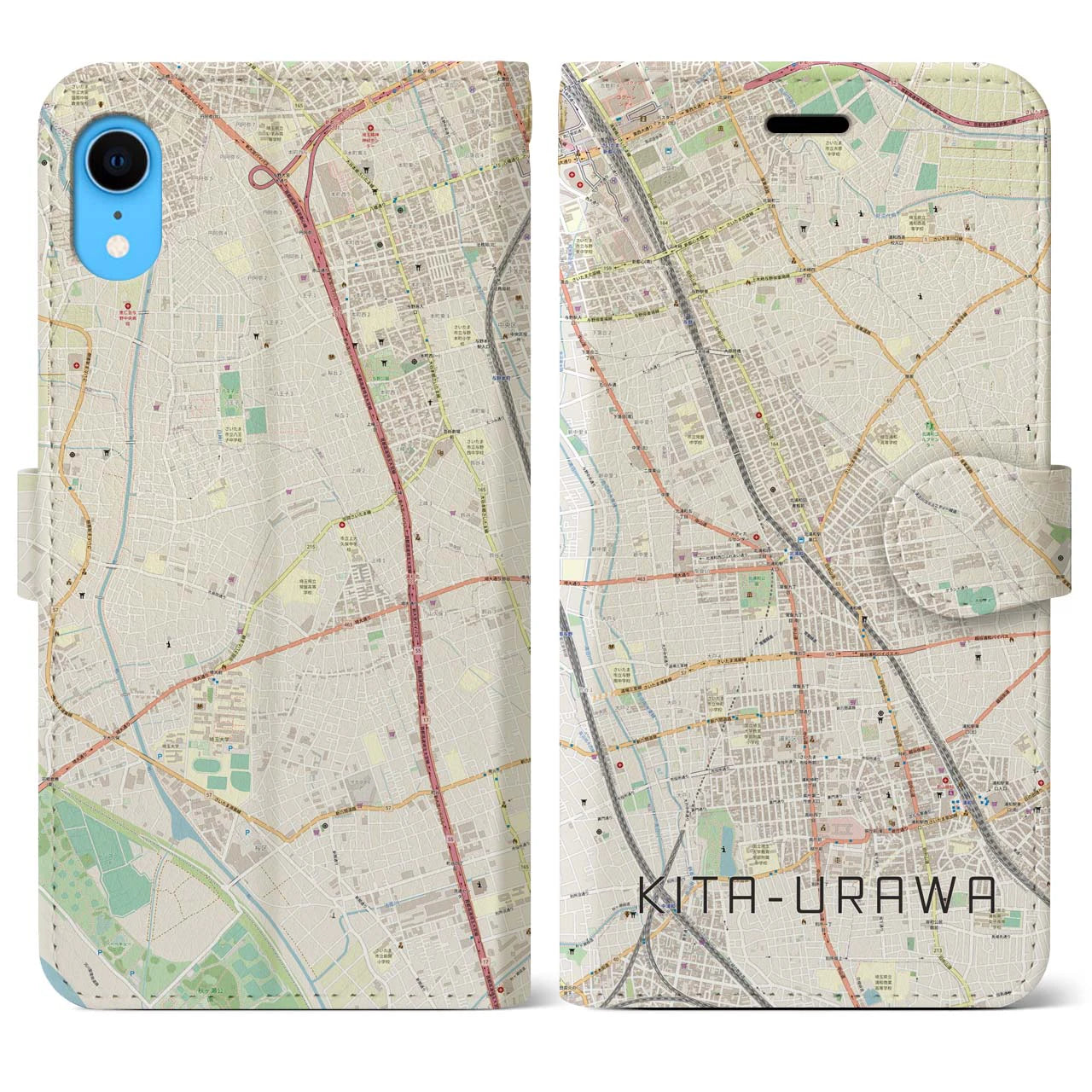 【北浦和】地図柄iPhoneケース（手帳両面タイプ・ナチュラル）iPhone XR 用