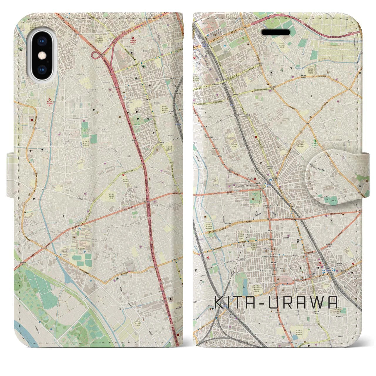 【北浦和】地図柄iPhoneケース（手帳両面タイプ・ナチュラル）iPhone XS Max 用