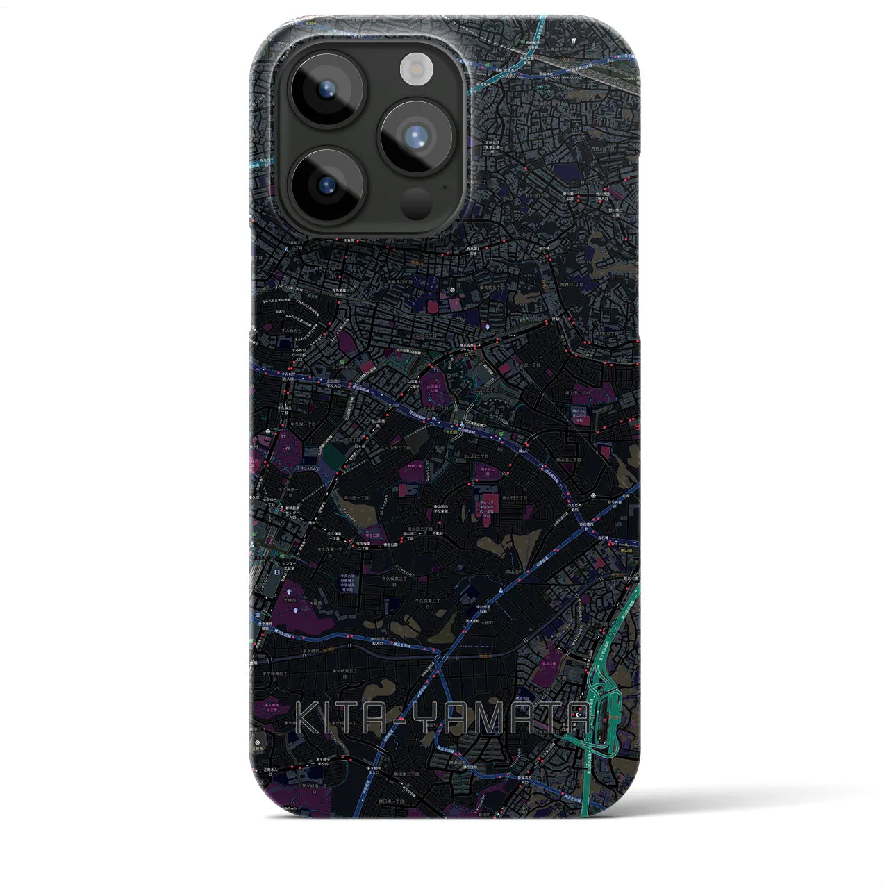 【北山田】地図柄iPhoneケース（バックカバータイプ・ブラック）iPhone 15 Pro Max 用